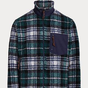 New Polo Ralph Lauren Plaid Pile Fleece Jacquard Jacket Black Gray Small